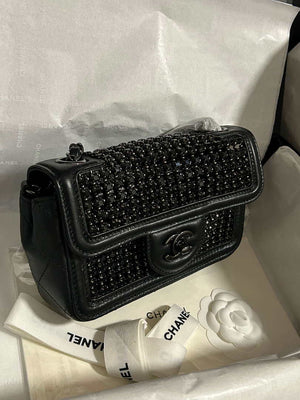 Chanel A8003 25p Evening Bag Lambskin Rhinestones Pearls A01112 Black - Default Title - View 2