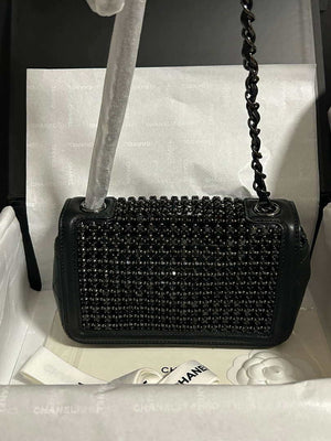 Chanel A8003 25p Evening Bag Lambskin Rhinestones Pearls A01112 Black - Default Title - View 4