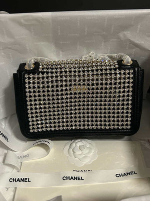 Chanel A8003 25p Evening Bag Lambskin Rhinestones Pearls A01112 White and Black - Default Title - View 2