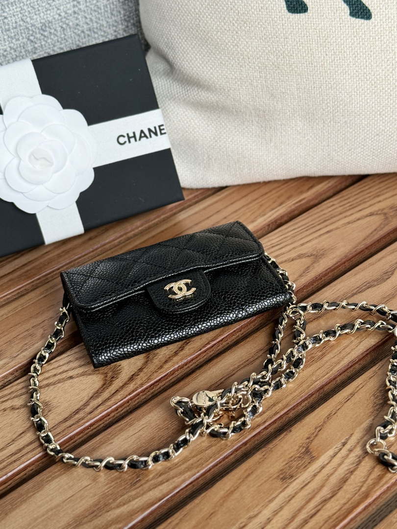 Chanel A81081 Wallet on Chain Shiny Calfskin Black Big ball