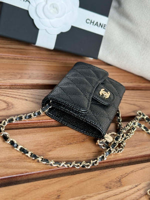 Chanel A81081 Wallet on Chain Shiny Calfskin Black Big ball - Gold - View 4