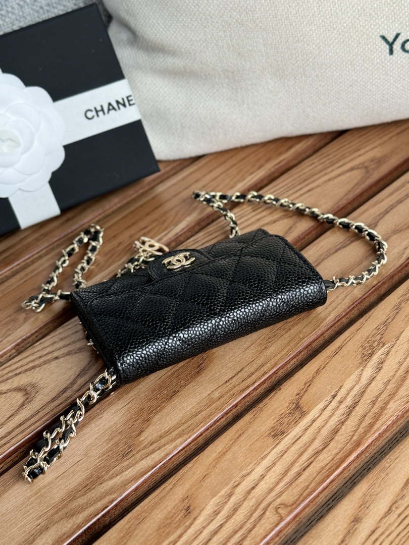 Chanel A81081 Wallet on Chain Shiny Calfskin Black Big ball