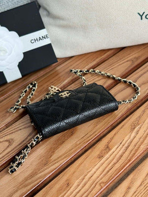 Chanel A81081 Wallet on Chain Shiny Calfskin Black Big ball - Gold - View 5
