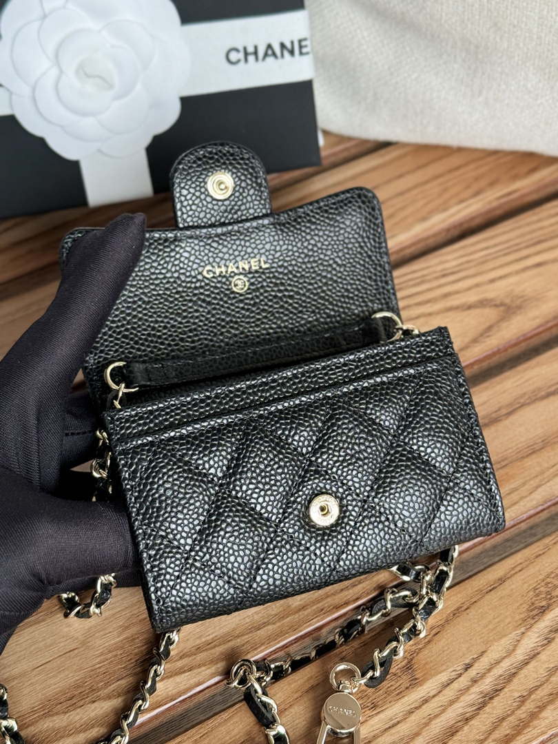 Chanel A81081 Wallet on Chain Shiny Calfskin Black Big ball
