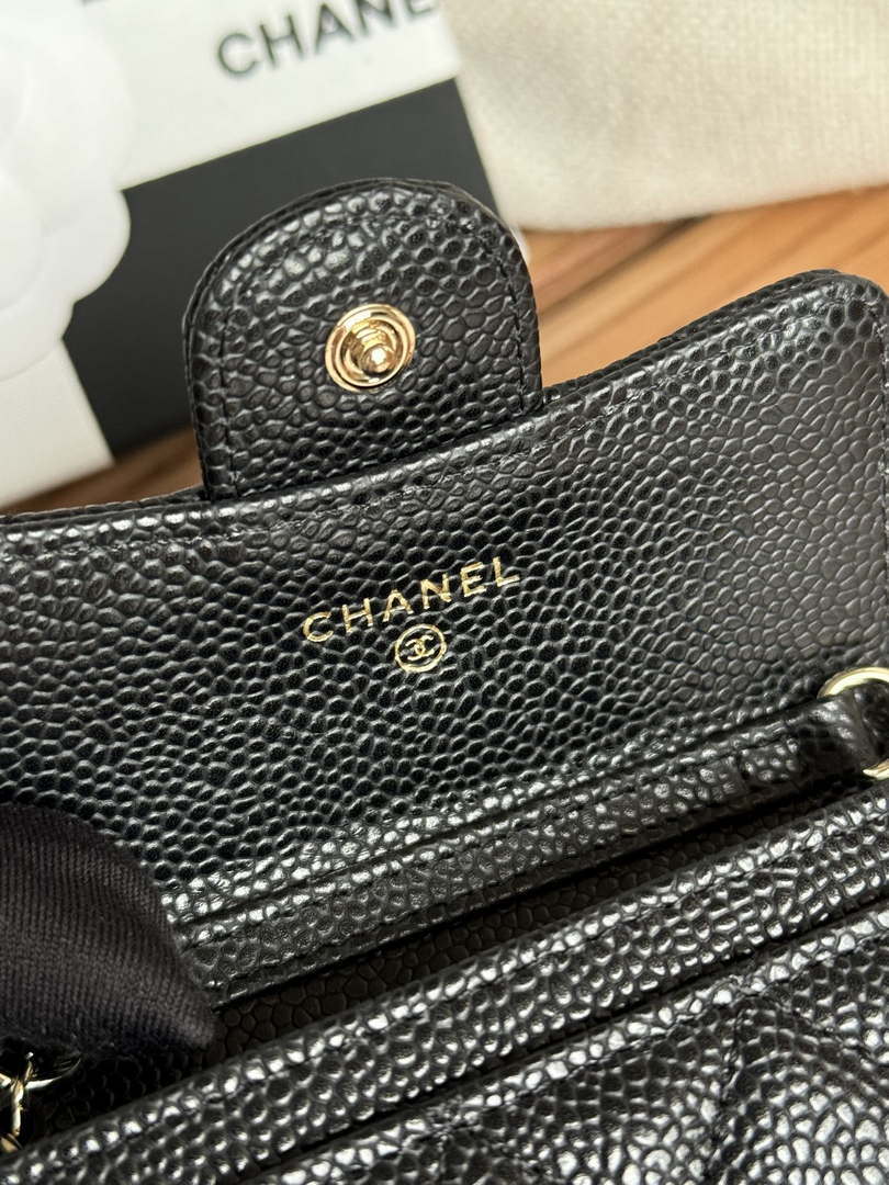 Chanel A81081 Wallet on Chain Shiny Calfskin Black Big ball - Gold - View 8