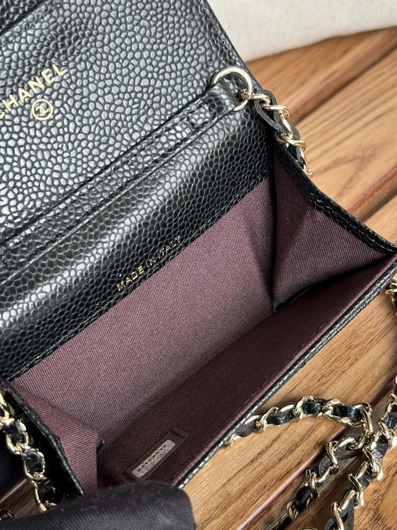 Chanel A81081 Wallet on Chain Shiny Calfskin Black Big ball - Gold - View 9