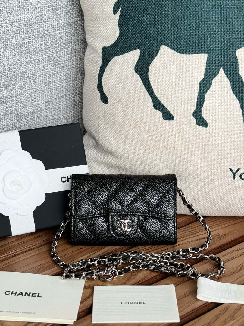 Chanel A81081 Wallet on Chain Shiny Calfskin Black Big ball