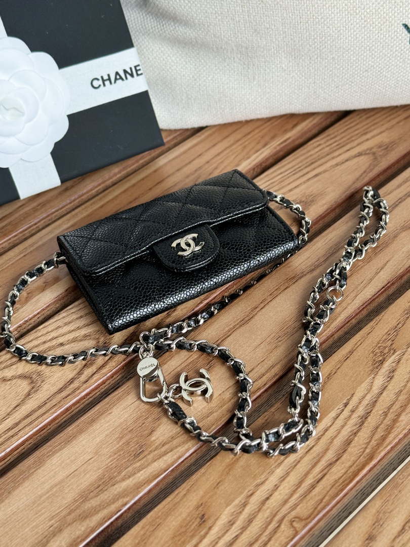 Chanel A81081 Wallet on Chain Shiny Calfskin Black Big ball