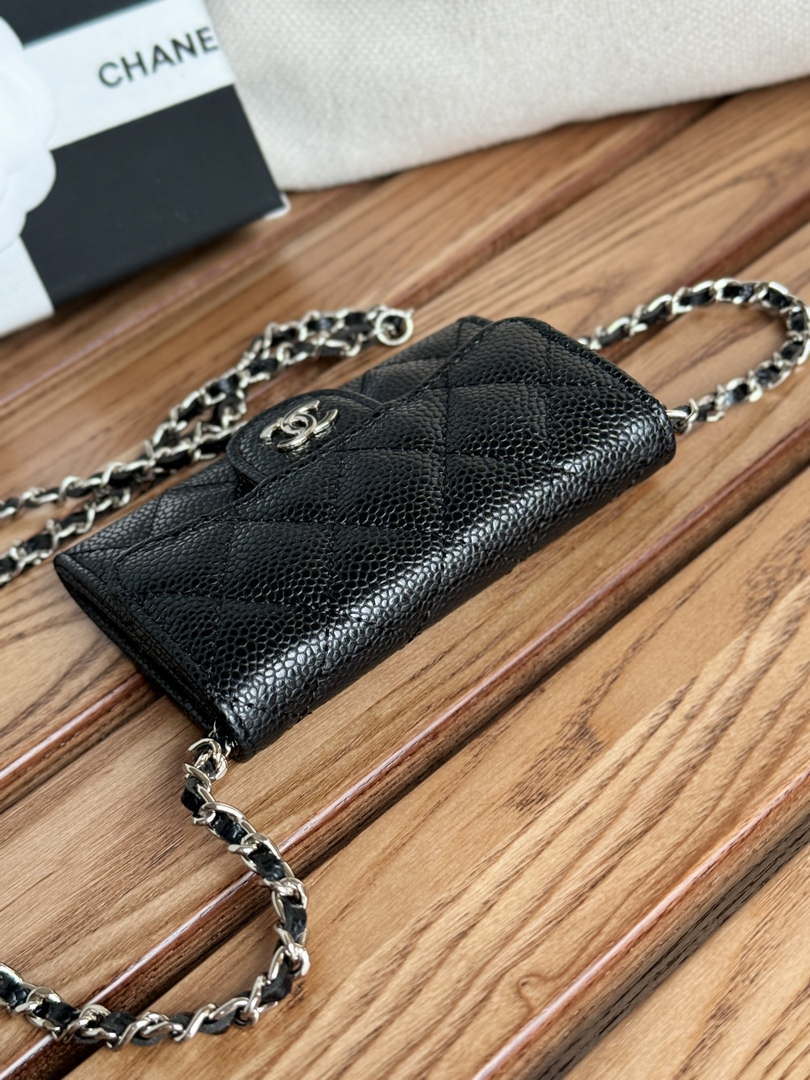 Chanel A81081 Wallet on Chain Shiny Calfskin Black Big ball - Gold - View 14