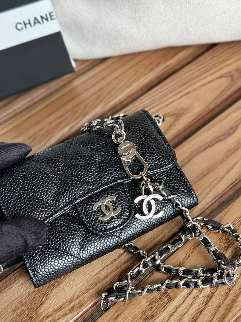 Chanel A81081 Wallet on Chain Shiny Calfskin Black Big ball