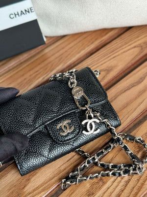 Chanel A81081 Wallet on Chain Shiny Calfskin Black Big ball - Gold - View 15