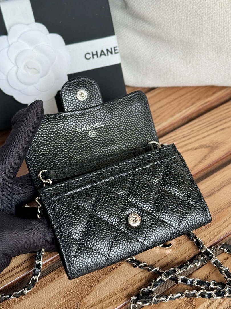 Chanel A81081 Wallet on Chain Shiny Calfskin Black Big ball