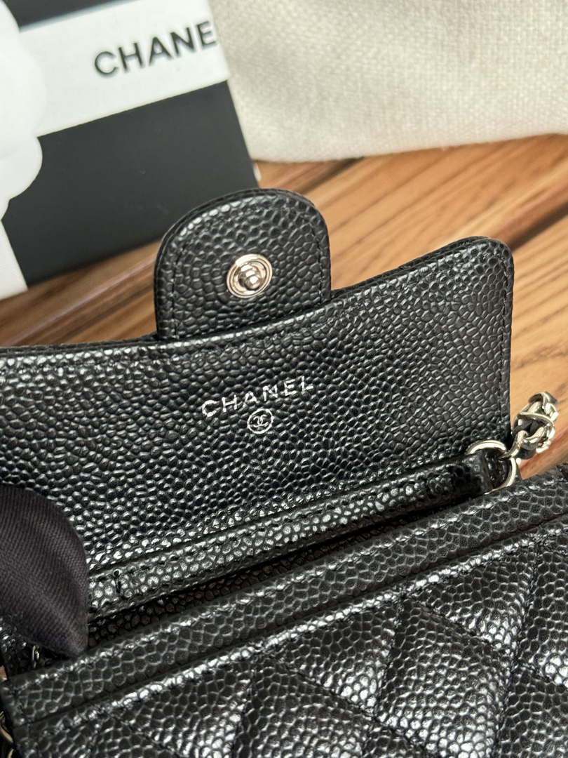 Chanel A81081 Wallet on Chain Shiny Calfskin Black Big ball