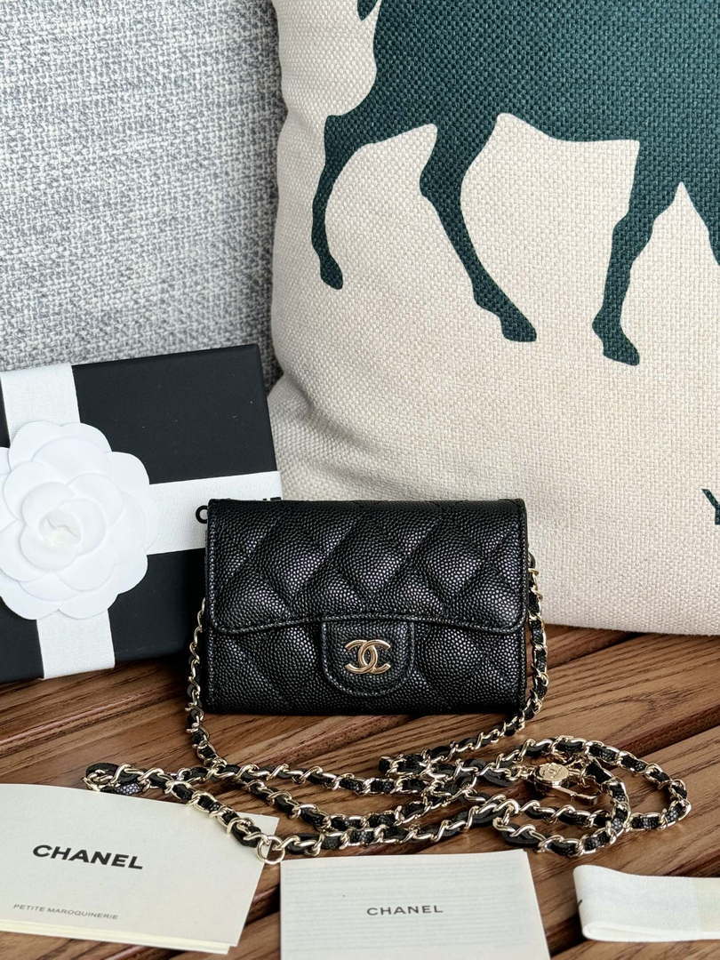 Chanel A81081 Wallet on Chain Shiny Calfskin Black small ball