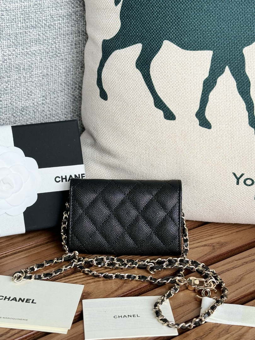 Chanel A81081 Wallet on Chain Shiny Calfskin Black small ball