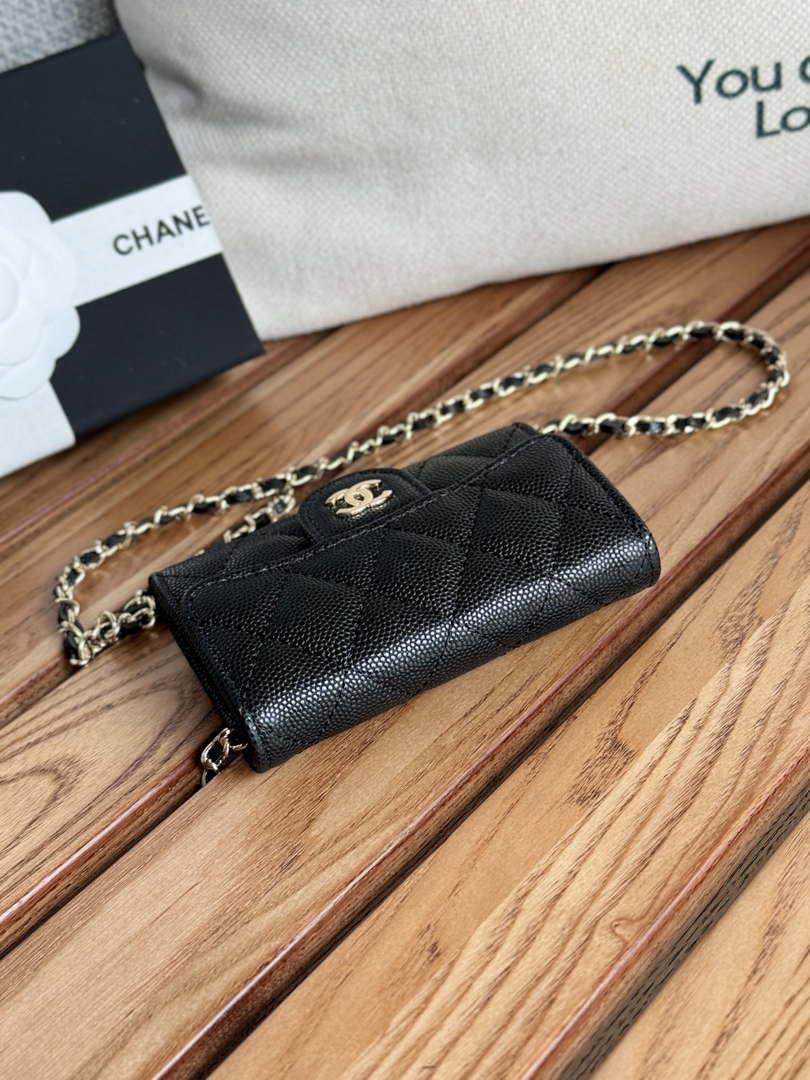 Chanel A81081 Wallet on Chain Shiny Calfskin Black small ball