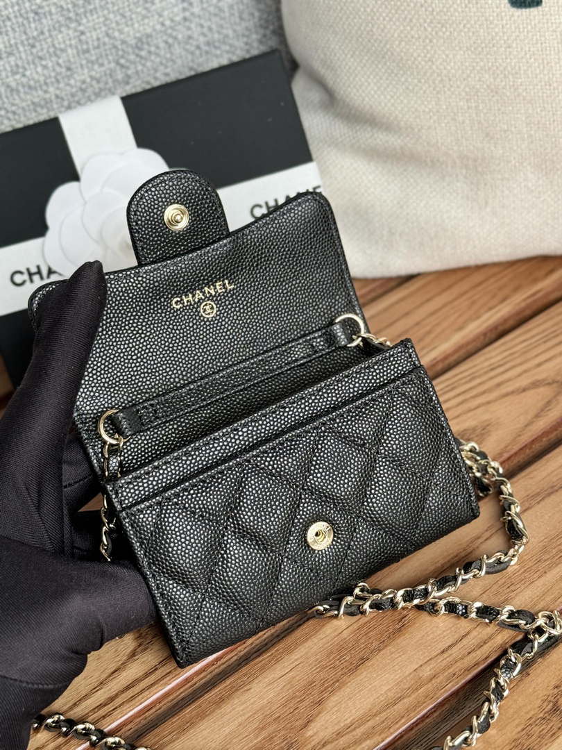 Chanel A81081 Wallet on Chain Shiny Calfskin Black small ball