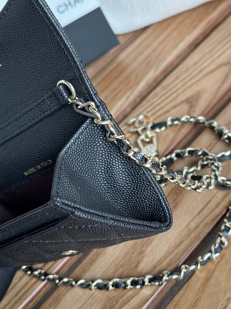 Chanel A81081 Wallet on Chain Shiny Calfskin Black small ball