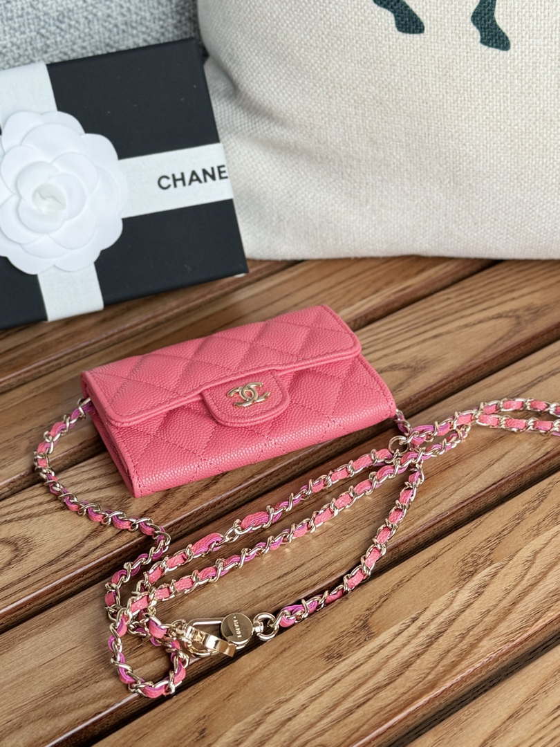 Chanel A81081 Wallet on Chain Shiny Calfskin Rose Red - Default Title - View 3