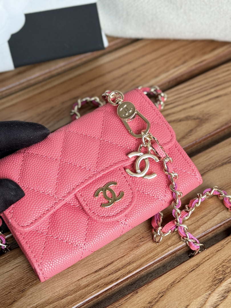 Chanel A81081 Wallet on Chain Shiny Calfskin Rose Red