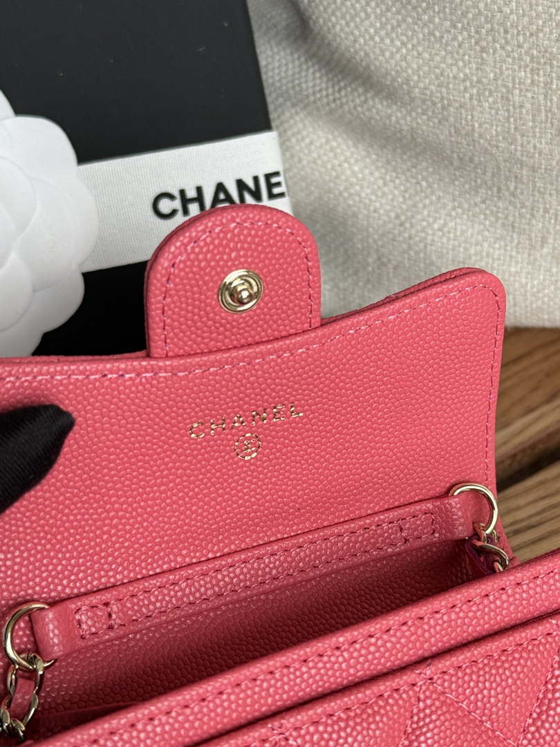 Chanel A81081 Wallet on Chain Shiny Calfskin Rose Red