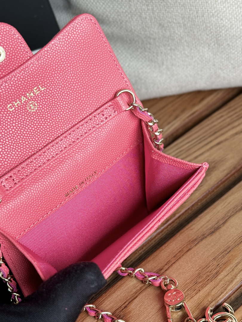 Chanel A81081 Wallet on Chain Shiny Calfskin Rose Red