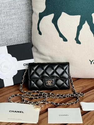 Chanel A81081 Wallet on Chain Shiny Lambskin Black - Gold - View 1