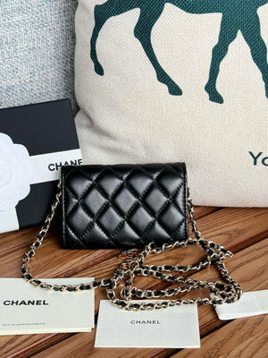 Chanel A81081 Wallet on Chain Shiny Lambskin Black - Gold - View 2