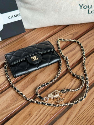 Chanel A81081 Wallet on Chain Shiny Lambskin Black - Gold - View 3