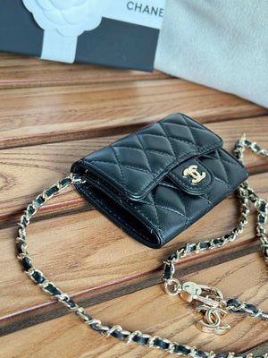 Chanel A81081 Wallet on Chain Shiny Lambskin Black - Gold - View 4