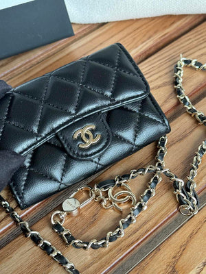 Chanel A81081 Wallet on Chain Shiny Lambskin Black - Gold - View 5
