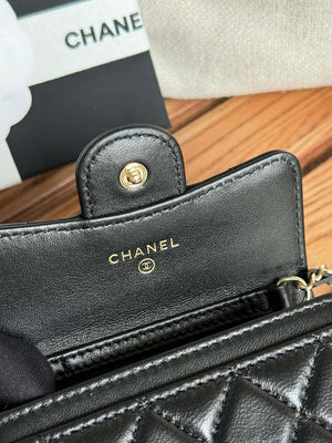 Chanel A81081 Wallet on Chain Shiny Lambskin Black - Gold - View 8