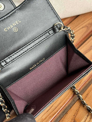 Chanel A81081 Wallet on Chain Shiny Lambskin Black - Gold - View 9