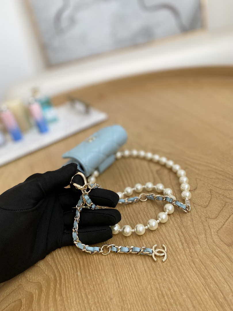 Chanel A81181 22 Spring/Summer Pearl chain belt bag Blue - Default Title - View 9