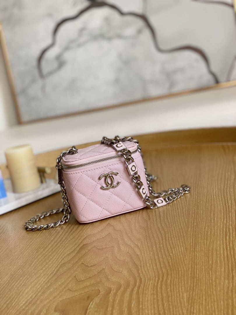 Chanel A81193 Mini Vanity with chain Calfskin Sliver Pink - Default Title - View 1