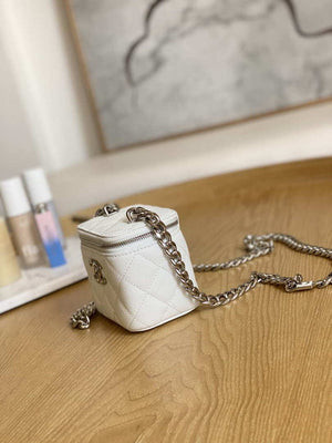Chanel A81193 Mini Vanity with chain Calfskin Slivery White - Default Title - View 7
