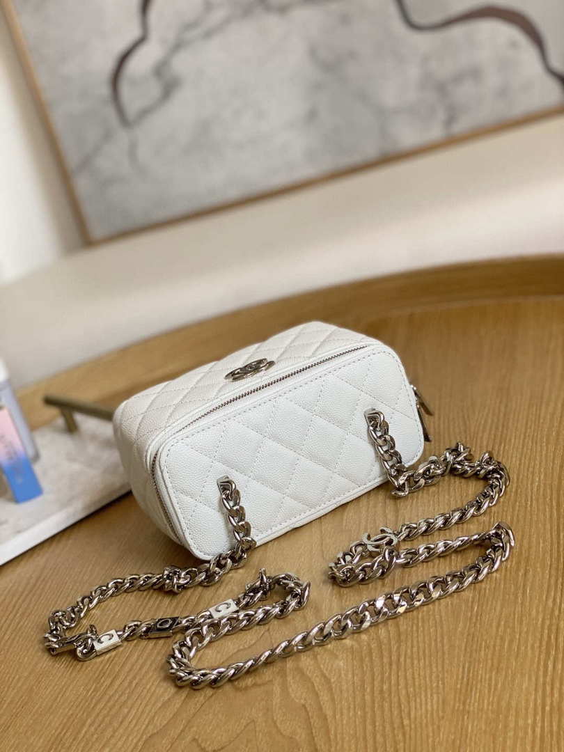Chanel A81194 Vanity with chain Calfskin Sliver White