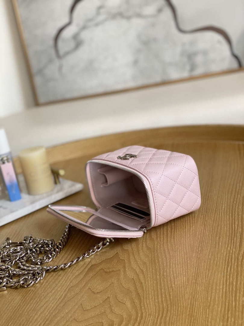 Chanel A81194 Vanity with chain Calfskin Sliver Pink