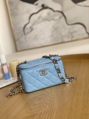 Chanel A81194 Vanity with chain Calfskin Sliver Light Blue - Default Title - View 1