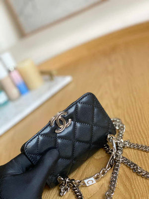 Chanel A81197 Mini Flap Calfskin Enamel & Silver-Tone Metal Black - Default Title - View 3