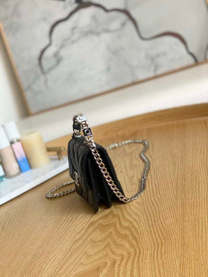 Chanel A81197 Mini Flap Calfskin Enamel & Silver-Tone Metal Black - Default Title - View 5