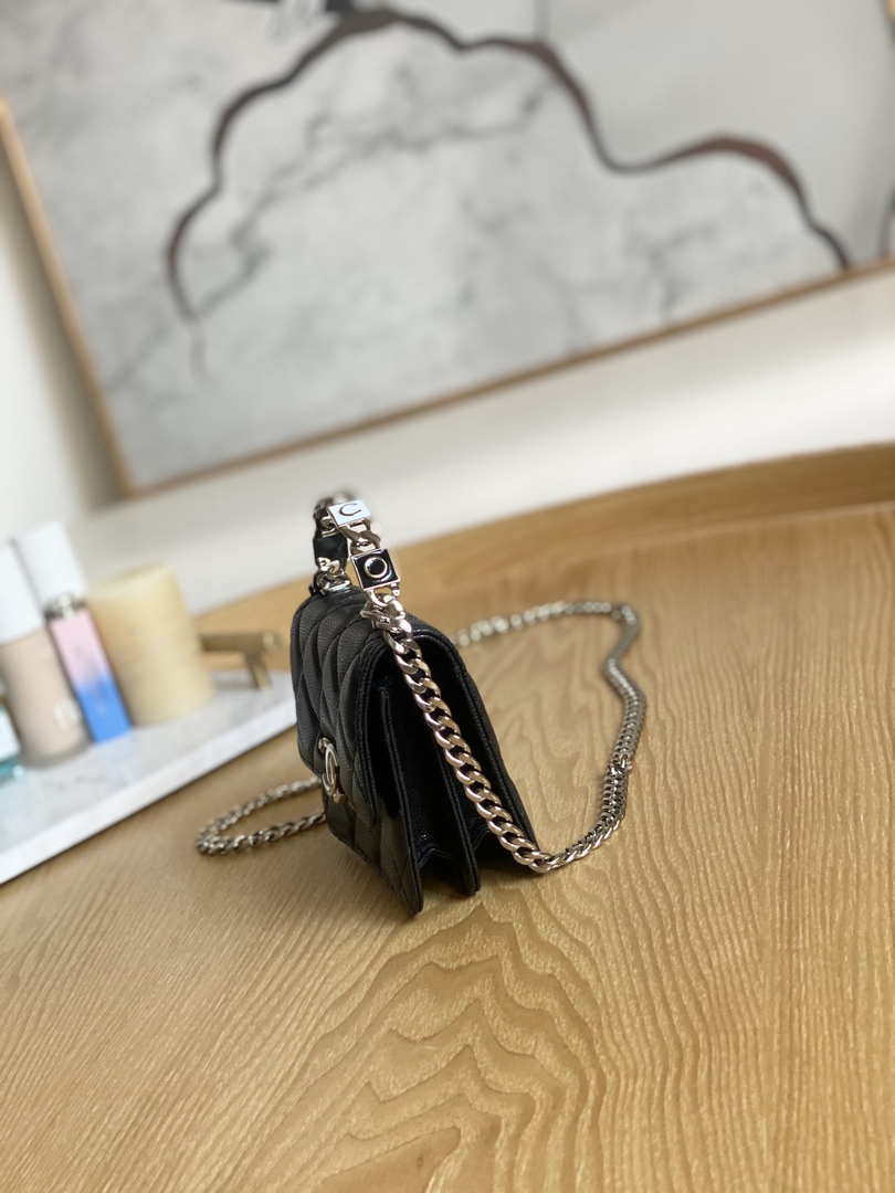 Chanel A81197 Mini Flap Calfskin Enamel & Silver-Tone Metal Black - Default Title - View 5