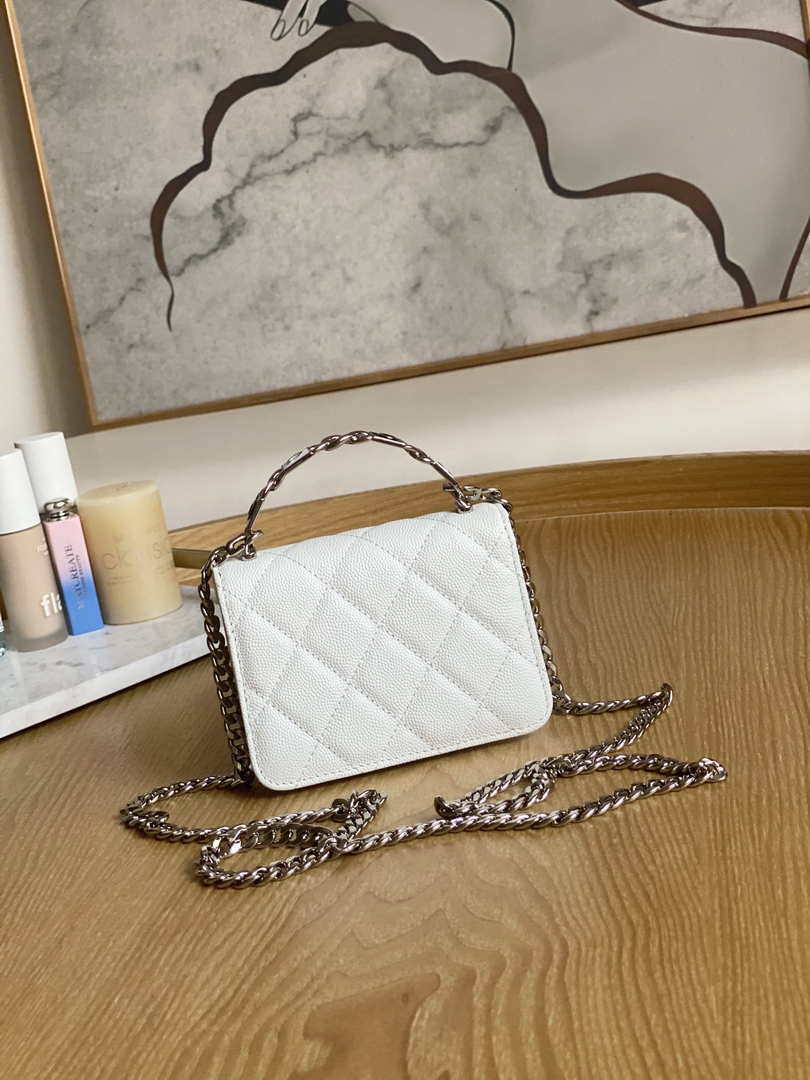 Chanel A81197 Mini Flap Calfskin Enamel & Silver-Tone Metal White - Default Title - View 2