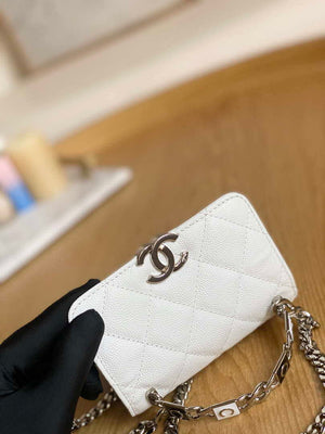 Chanel A81197 Mini Flap Calfskin Enamel & Silver-Tone Metal White - Default Title - View 3