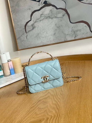 Chanel A81197 Mini Flap Lambskin Enamel & Gold-Tone Metal Light Blue - Default Title - View 1