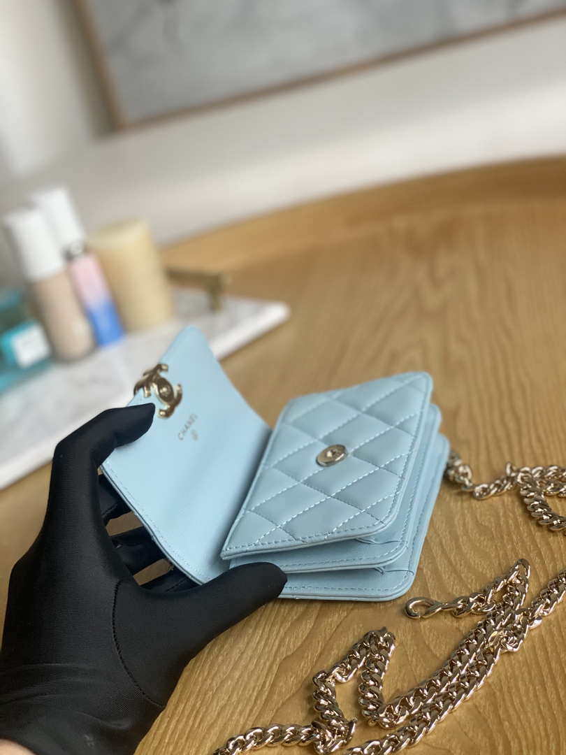 Chanel A81197 Mini Flap Lambskin Enamel & Gold-Tone Metal Light Blue