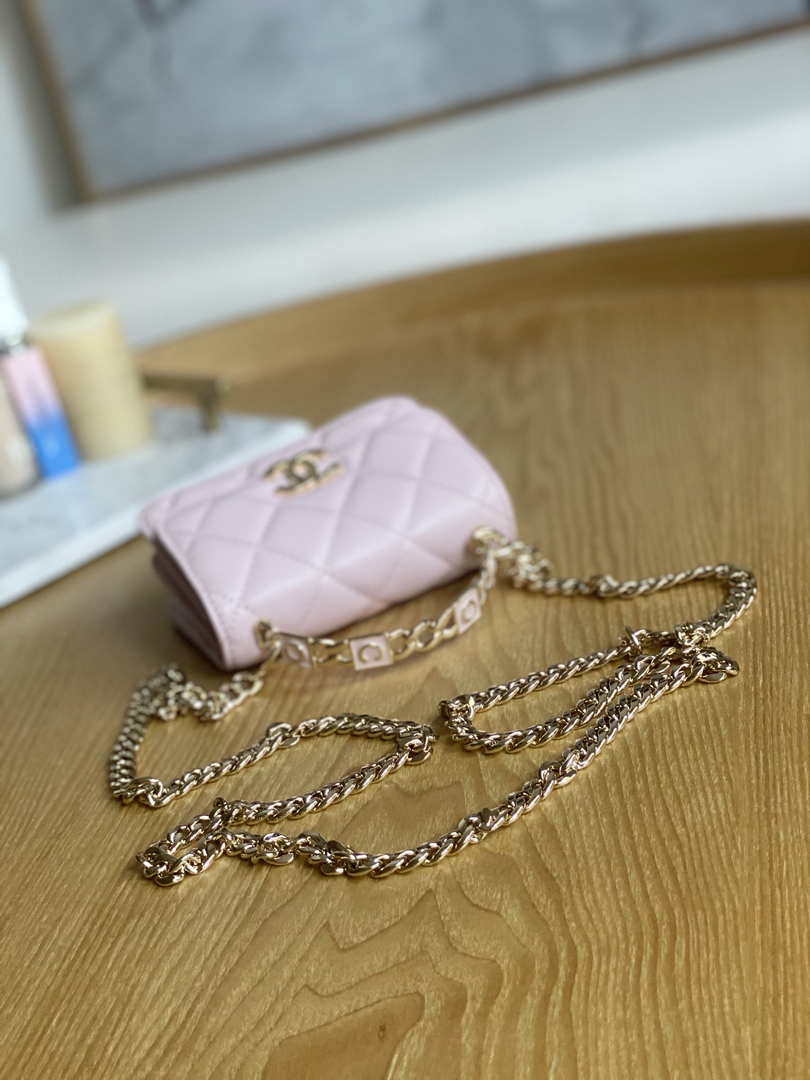 Chanel A81197 Mini Flap Lambskin Enamel & Gold-Tone Metal Pink