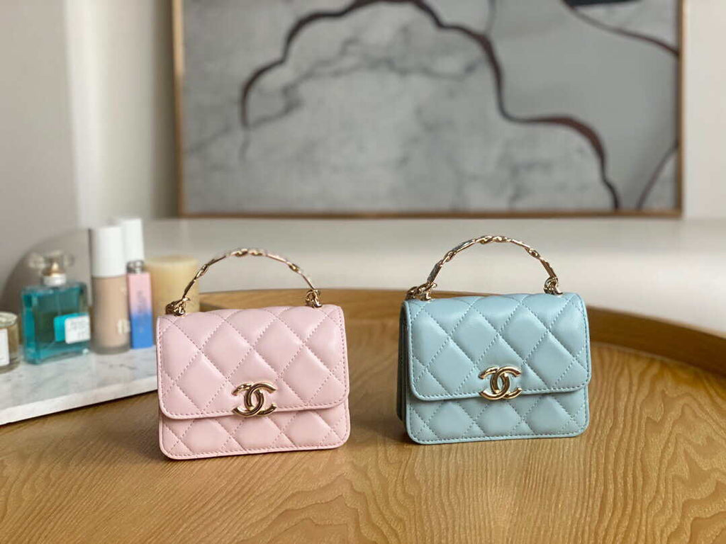 Chanel A81197 Mini Flap Lambskin Enamel & Gold-Tone Metal Light Blue