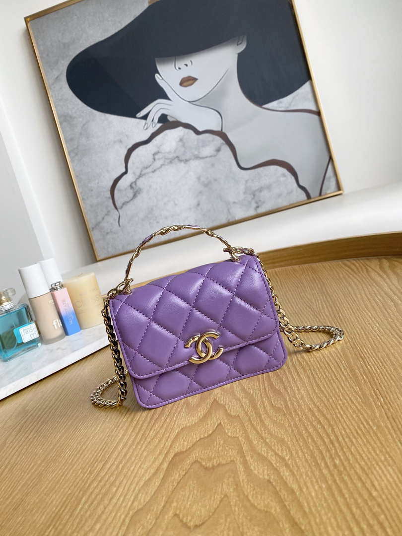 Chanel A81197 Mini Flap Lambskin Enamel & Gold-Tone Metal Purple - Default Title - View 1