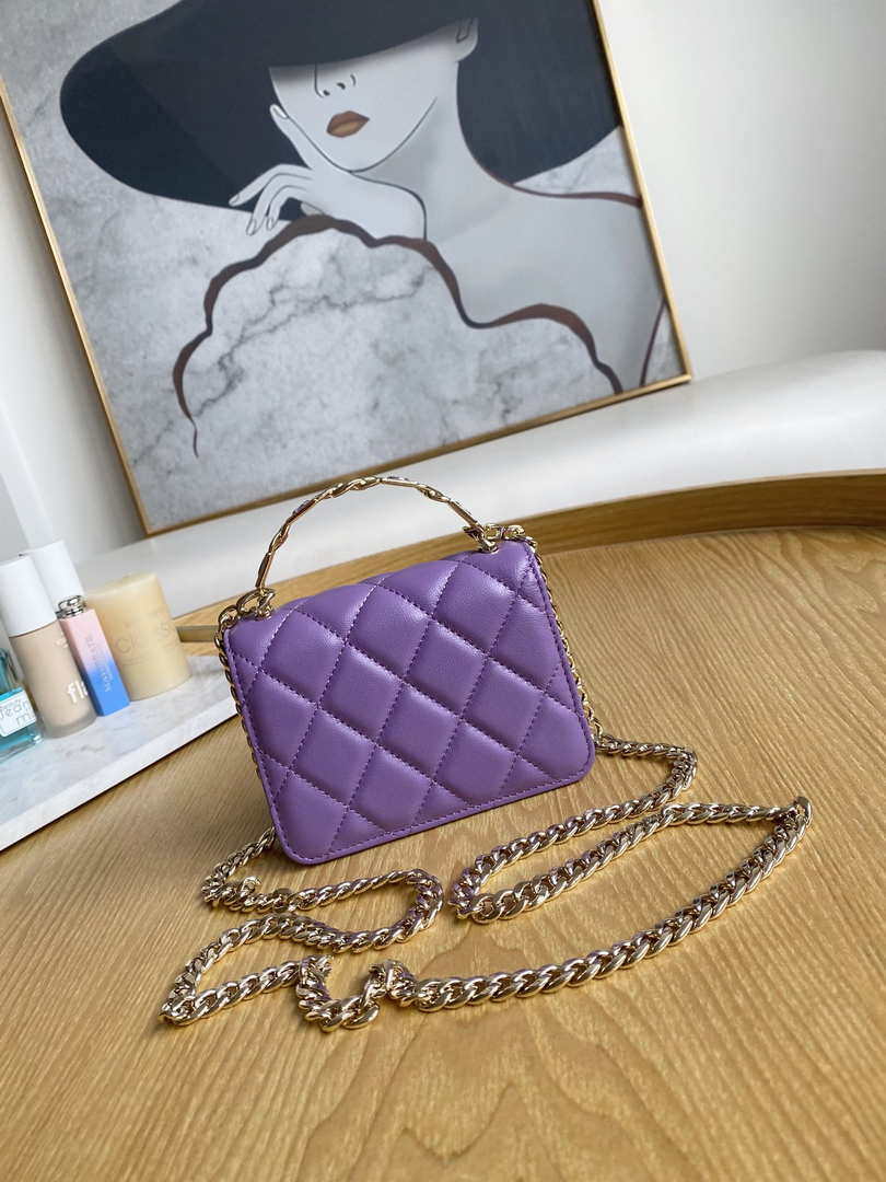 Chanel A81197 Mini Flap Lambskin Enamel & Gold-Tone Metal Purple